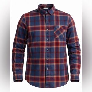 Columbia Flannel Shirt Mens Large Navy & Red Long Sleeve Button Casual Stretch